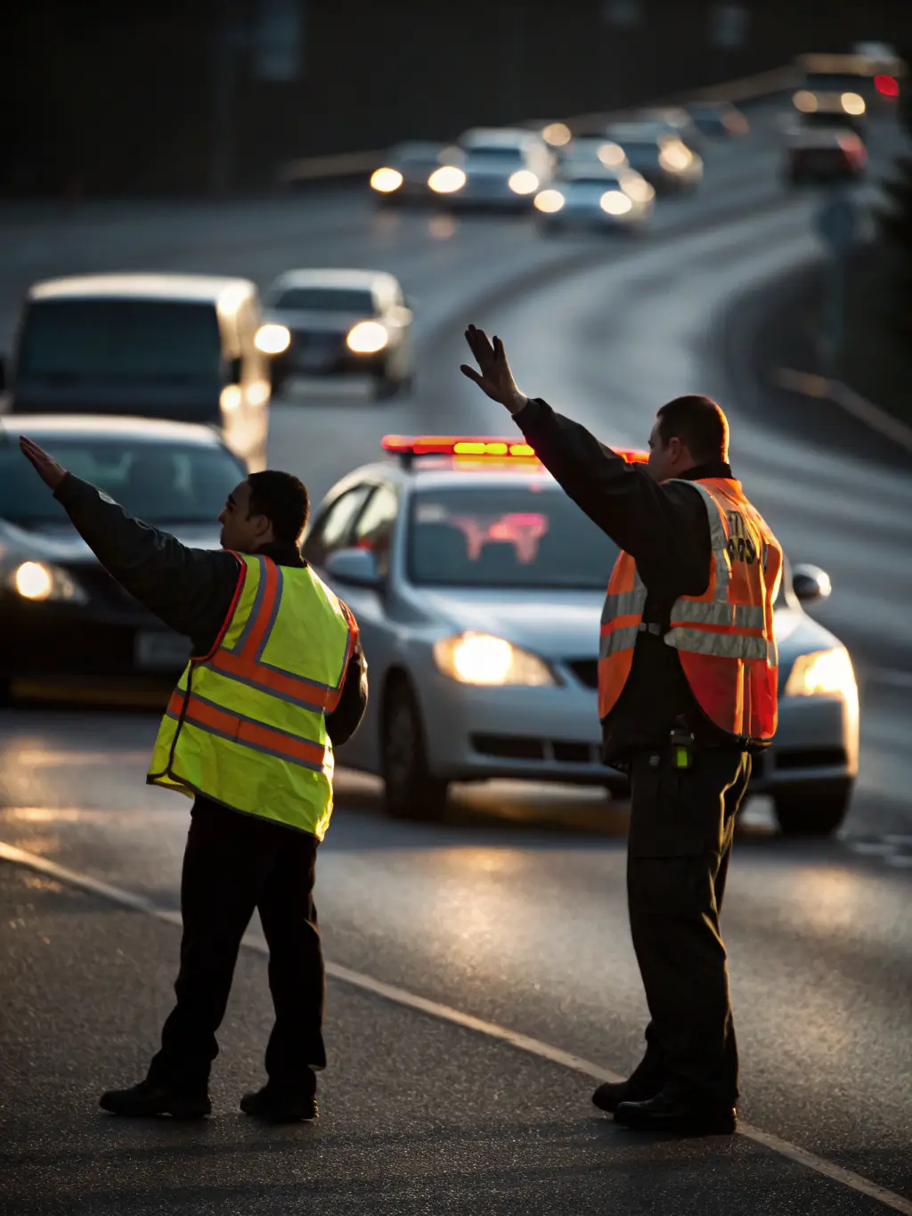 Volunteers from MOTOCLUB SEGONZACAIS assisting with traffic control and providing support during a local community event, showcasing the club's commitment to local engagement.