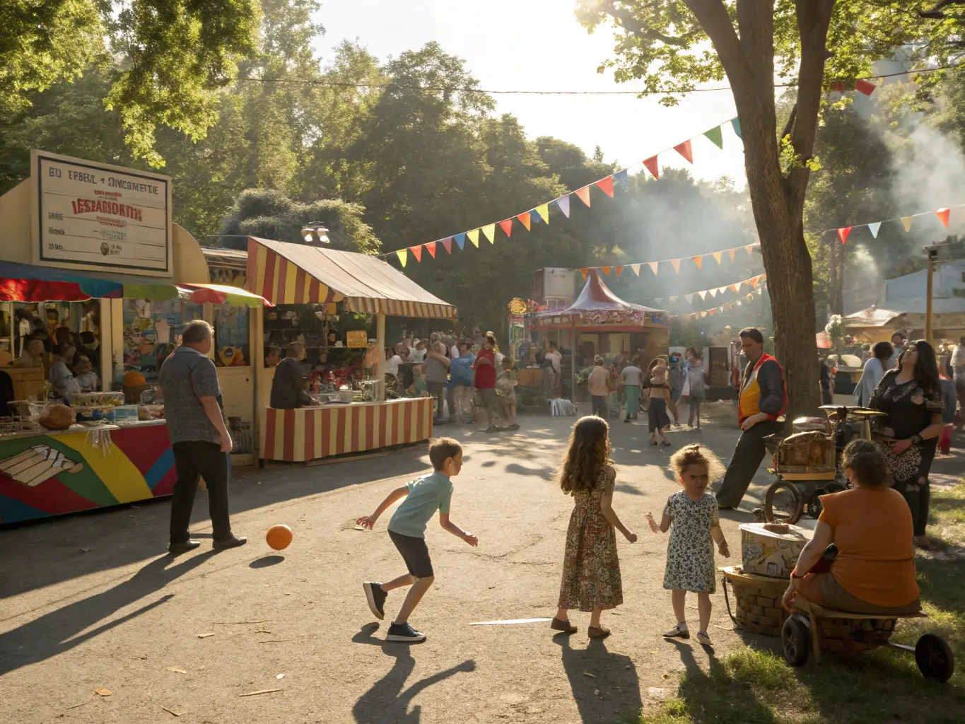 A vibrant image of a community event organized by MOTOCLUB SEGONZACAIS, featuring motorcycles, food stalls, and families enjoying the festivities.